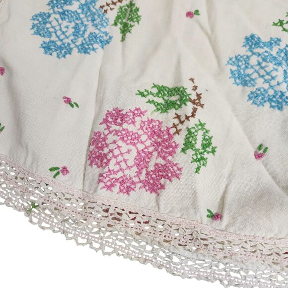 VTG TABLE RUNNER PINK BLUE ROSES FLORAL EMBROIDERED DRESSER SCARF ESTATE MCM - Picture 4 of 6